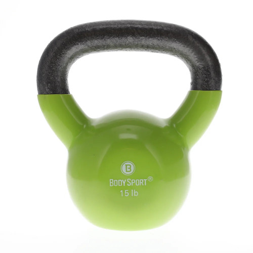 Vist Large View of Product Image Which is New 15LB VINYL GREEN KETTLEBELL