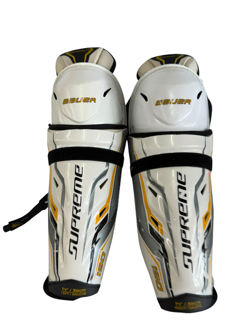 Vist Large View of Product Image Which is Used Bauer SUPREME Senior Shin Guards White 14"