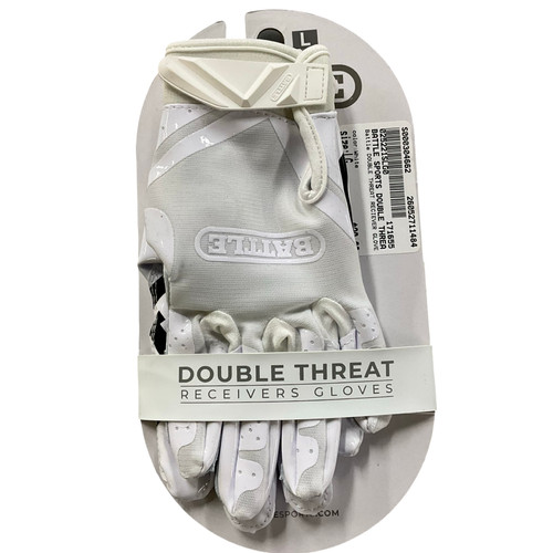 Vist Large View of Product Image Which is Used Battle Sports DOUBLE THREAT RECIEVER GLOVES FB Gloves White LG