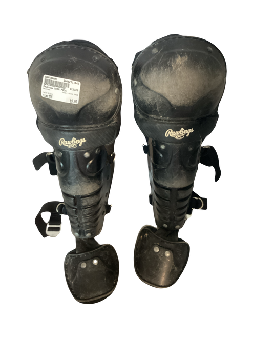 Vist Large View of Product Image Which is Used Rawlings SHIN PADS Catchers Leg Guards Black Youth
