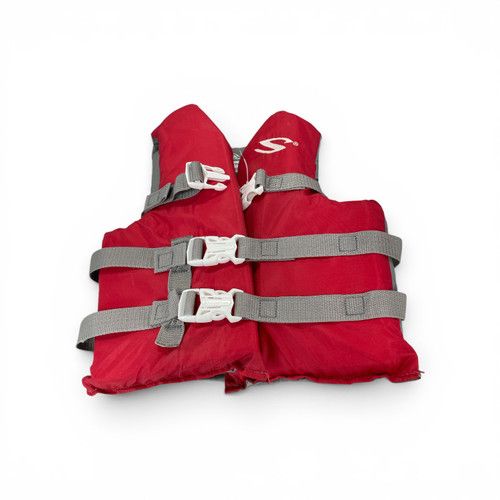 Vist Large View of Product Image Which is Used Stearns Youth PFD Silver And Red Youth 50-90