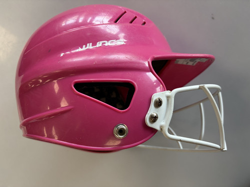 Vist Large View of Product Image Which is Used Rawlings 6 1/4- 6 7/8 Batting Helmet w/Mask Pink One Size