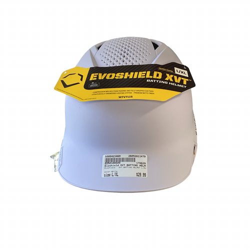 Vist Large View of Product Image Which is Used Evoshield XVT BATTING HELMET L/XL Batting Helmet No Mask White L/XL