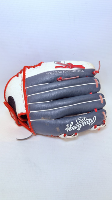 Vist Large View of Product Image Which is Used Rawlings PLAYERS SERIES BB/SB Glove RH Throw Royal Blue And Red 11"