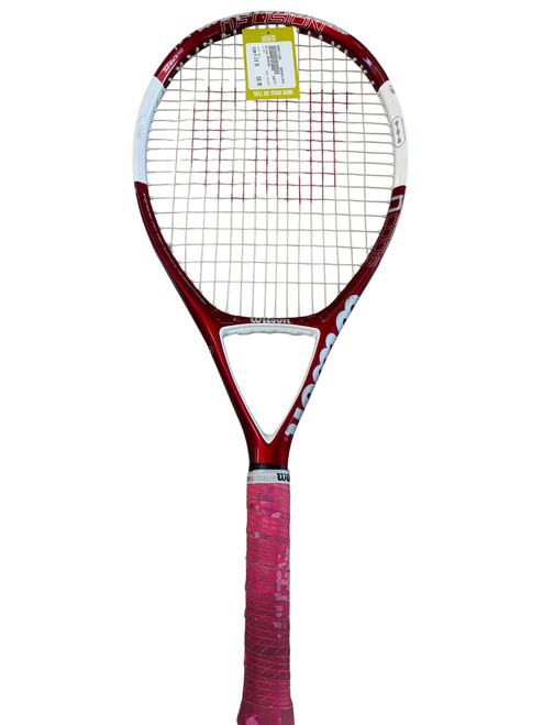Vist Large View of Product Image Which is Used Wilson NFUSION Adult Tennis Racquet Red 4 3/8"