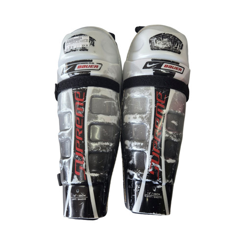 Vist Large View of Product Image Which is Used Bauer SUPREME 10 HOCKEY SHIN GUARDS SR 15 IN Senior Shin Guards Grey 15"