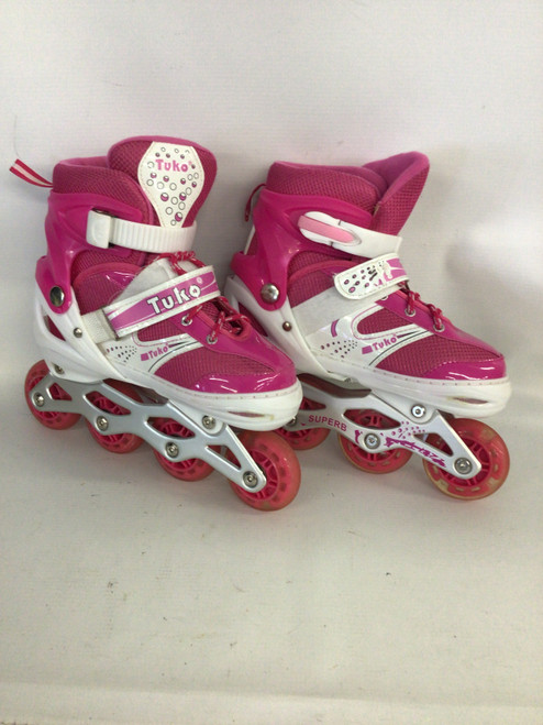 Vist Large View of Product Image Which is Used TUKO ADJ INLINE PINK/WHITE Junior Rec Fitness Skates Pink Adjustable