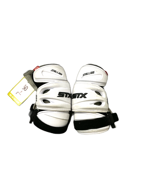 Vist Large View of Product Image Which is Used STX 500 Lacrosse Arm Pads/Guards White LG