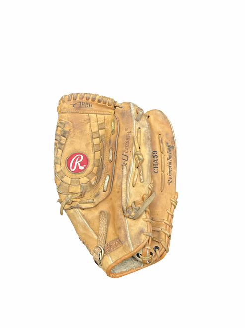 Vist Large View of Product Image Which is Used Rawlings SUPERSIZE CHA59 BB/SB Glove RH Throw Tan 13 1/2"