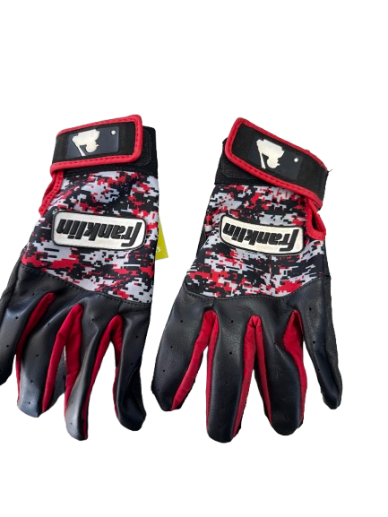 Vist Large View of Product Image Which is Used Franklin BB/SB Batting Gloves Red And Black MD