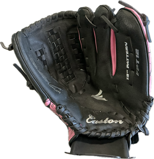 Vist Large View of Product Image Which is Used Easton FPT12 BB/SB Glove RH Throw Black 12"