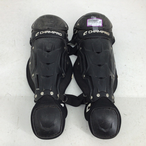 Vist Large View of Product Image Which is Used Champro OPTIMUS MVP 12IN JR SHIN GUARDS Catchers Leg Guards Black Junior