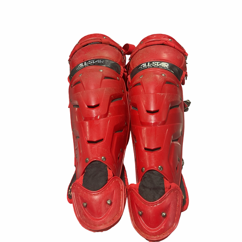 Vist Large View of Product Image Which is Used All-Star RED SHIN GUARDS Catchers Leg Guards Red Adult