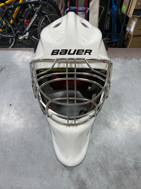 Vist Large View of Product Image Which is Used Bauer GOALIE HELMET Senior Goalie Helmet/Mask White One Size