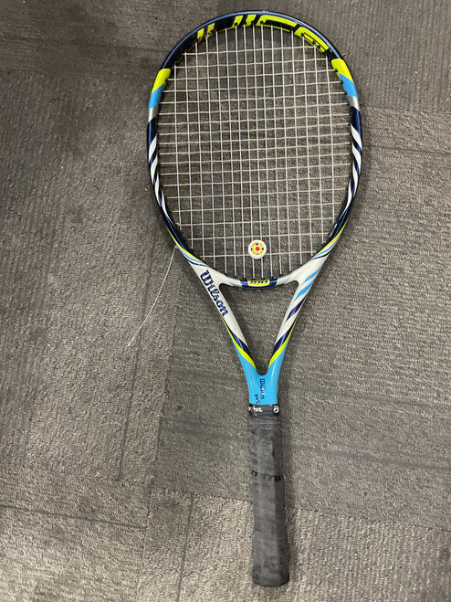 Vist Large View of Product Image Which is Used Wilson JUICE 100 Adult Tennis Racquet White 4 1/4"