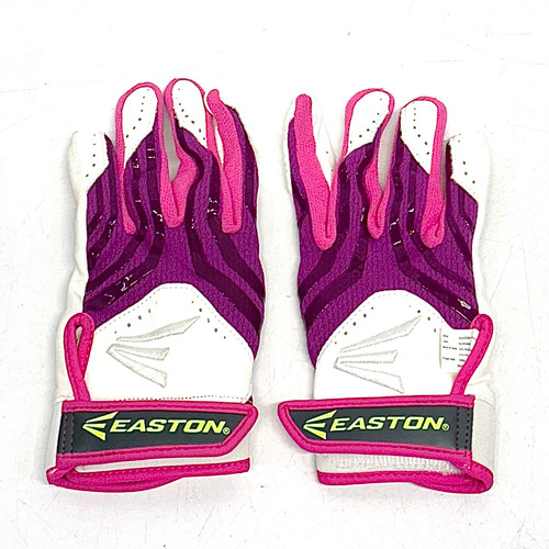 Vist Large View of Product Image Which is Used Easton YOUTH BB/SB Batting Gloves White And Purple SM