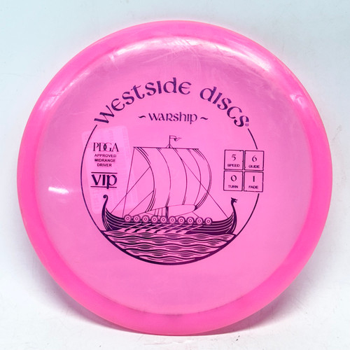 Vist Large View of Product Image Which is Used Westside VIP WARSHIP Disc Golf Mid Range Pink 173g