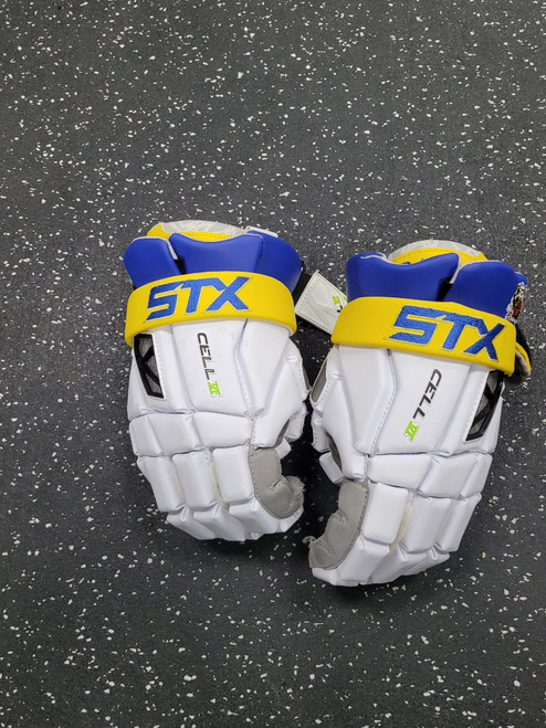 Vist Large View of Product Image Which is Used STX CELL VI Lacrosse Gloves Mens White LG