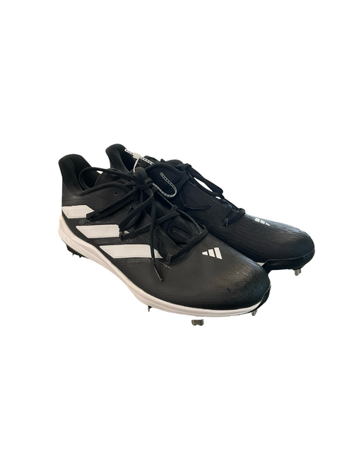 Vist Large View of Product Image Which is Used Adidas ADIZERO METAL CLEATS BB/SB Cleats Black And White Senior 10.5