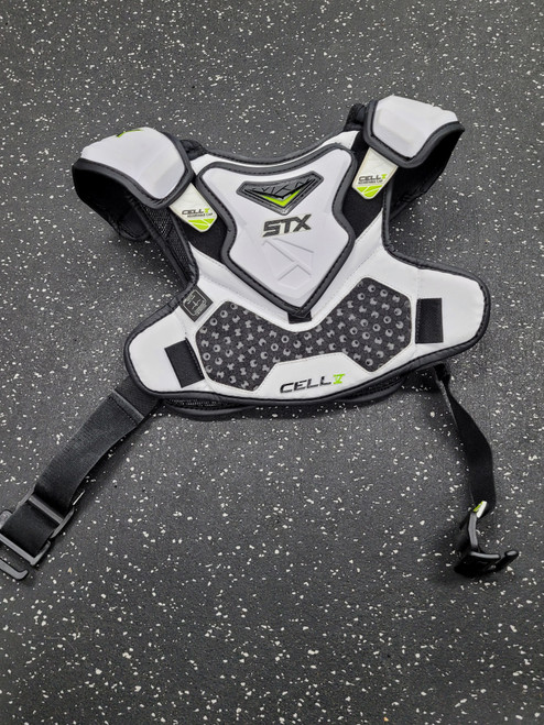 Vist Large View of Product Image Which is Used STX CELL V Lacrosse Shoulder Pads White MD