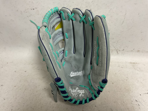 Vist Large View of Product Image Which is Used Rawlings WFP12GM RH Throw Fastpitch Gloves Grey 12"