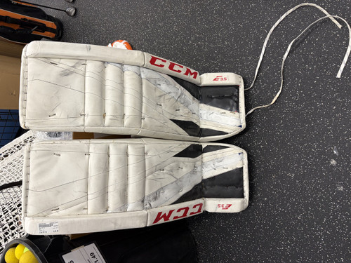 Vist Large View of Product Image Which is Used CCM E3.5 Goalie Leg Pads Senior White 33"