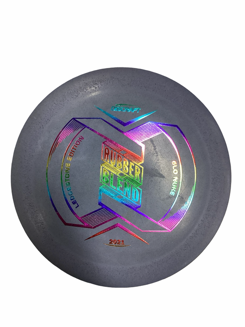 Vist Large View of Product Image Which is Used Discraft RUBBER BLEND GLO NUKE Disc Golf Driver Grey
