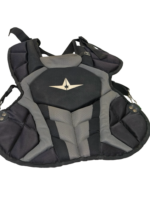 Vist Large View of Product Image Which is Used All Star System 7 CPCC912S7X Junior Baseball NOCSAE Catchers Chest Protector Black Age 9-12