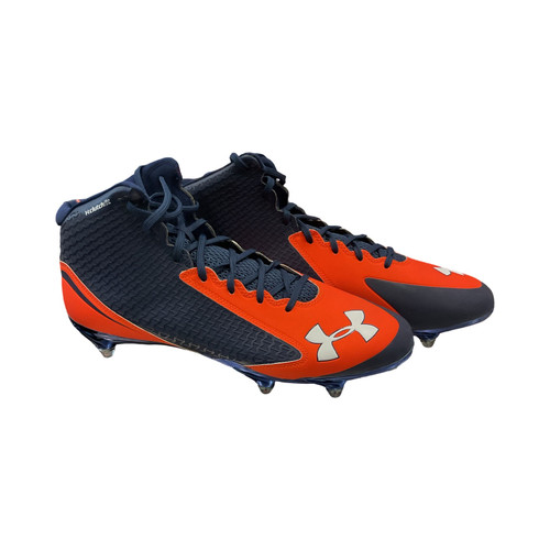 Vist Large View of Product Image Which is Used Under Armour Adult FB Cleats Navy Blue 
/ Orange Senior 14