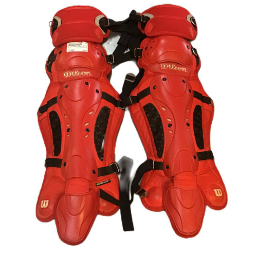 Vist Large View of Product Image Which is Used Wilson Wilson ProMotion Catchers Leg Guards Red Adult