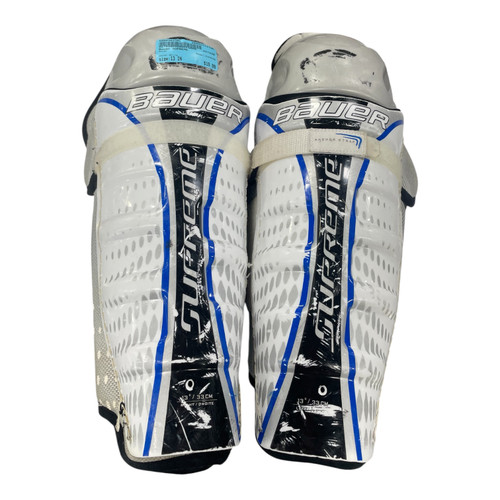 Vist Large View of Product Image Which is Used Bauer SUPREME Junior Shin Guards White 13"