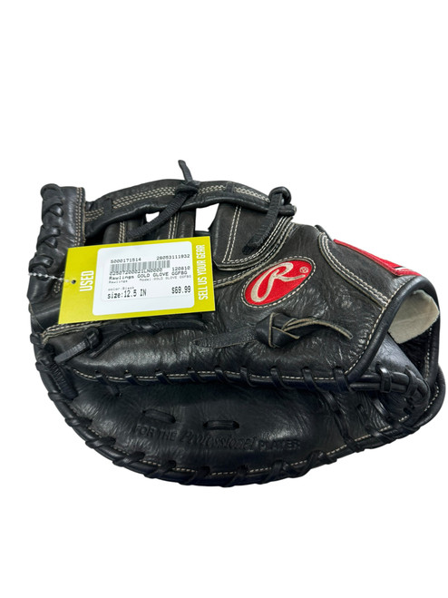 Vist Large View of Product Image Which is Used Rawlings GOLD GLOVE GGFBG BB/SB First Base LH Throw Black 12 1/2"