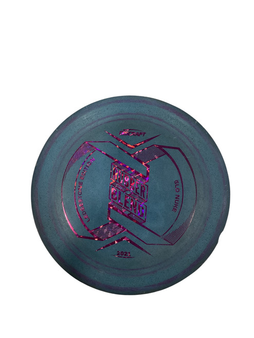 Vist Large View of Product Image Which is Used Discraft 2021 LE RUBBER BLEND GLO NUKE Disc Golf Driver Grey