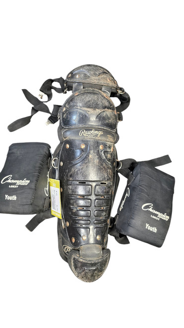 Vist Large View of Product Image Which is Used Rawlings SHIN GUARDS W/ KNEE SAVERS Catchers Leg Guards Black Youth