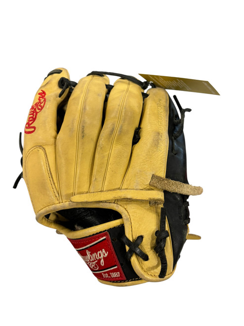 Vist Large View of Product Image Which is Used Rawlings GGE115PTCB BB/SB Glove LH Throw Black And Tan 11 1/2"