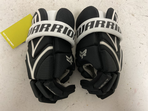 Vist Large View of Product Image Which is Used Warrior RABIL NEXT Lacrosse Gloves Junior Black And White MD