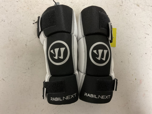 Vist Large View of Product Image Which is Used Warrior RABIL NEXT Lacrosse Arm Pads/Guards Black And White MD