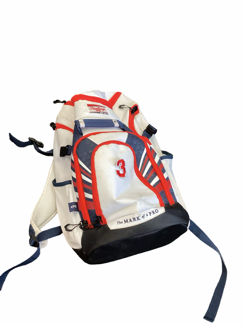 Vist Large View of Product Image Which is Used Rawlings THE MARK OF A PRO BB/SB Player Backpack White