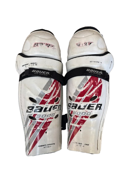 Vist Large View of Product Image Which is Used Bauer 6000 Senior Shin Guards White 14"