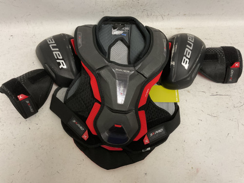 Vist Large View of Product Image Which is Used Bauer VAPOR 3XPRO Intermediate Shoulder Pads Black And Red MD