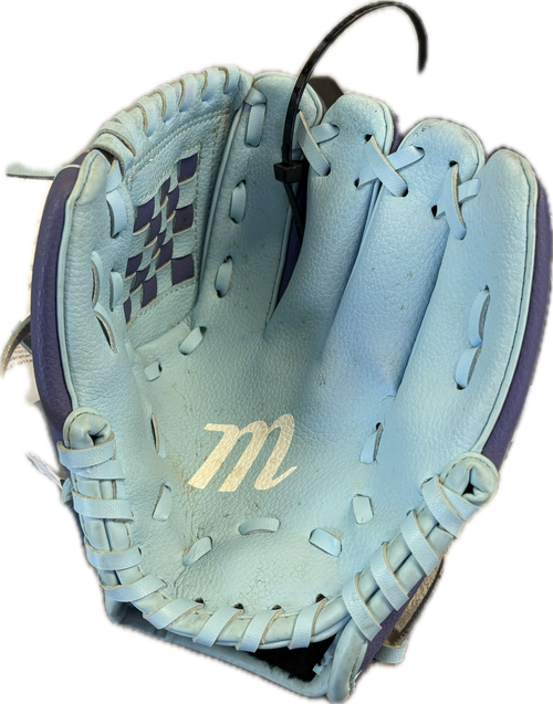 Vist Large View of Product Image Which is Used Marucci PURP/BLU BB/SB Glove RH Throw Purple 7"