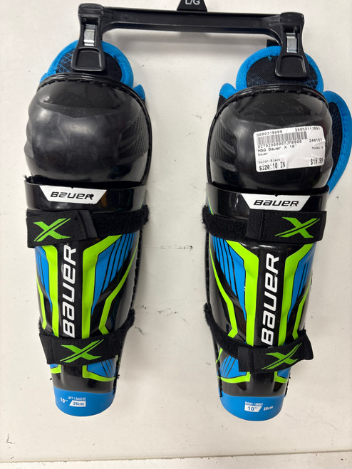 Vist Large View of Product Image Which is Used Bauer X Youth Shin Guards Black 10"