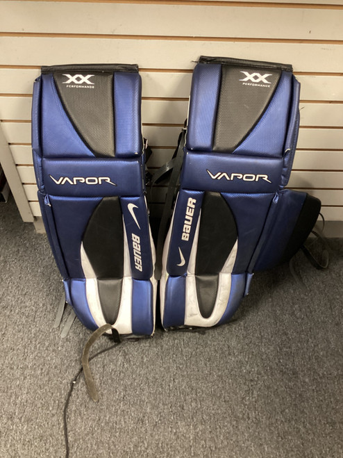 Vist Large View of Product Image Which is Used Bauer BAUER VAPOR XX JUNIOR Goalie Leg Pads Junior Navy Blue 30"