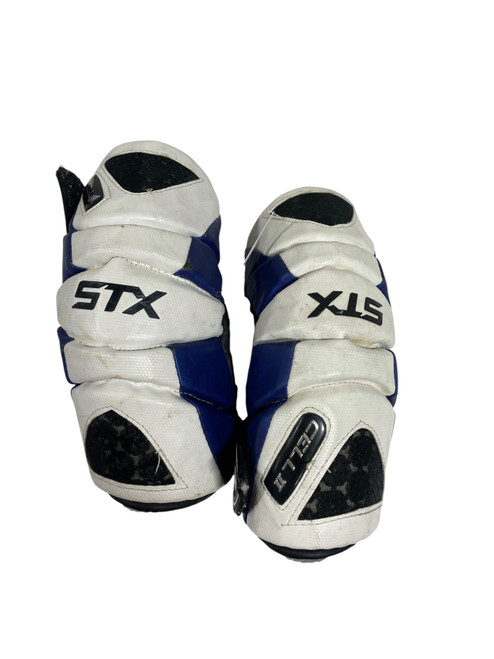 Vist Large View of Product Image Which is Used STX CELLII Lacrosse Arm Pads/Guards White/Black/Royal SM