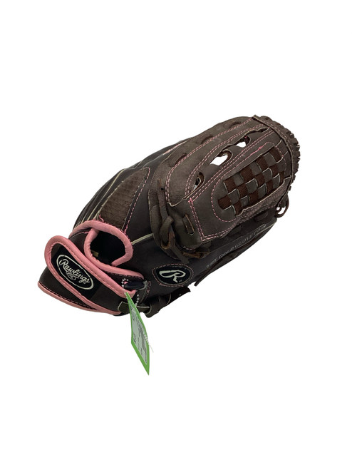 Vist Large View of Product Image Which is Used Rawlings WFP120 RH Throw Fastpitch Gloves Brown 12"