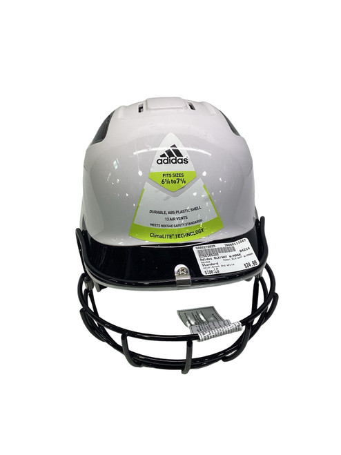 Vist Large View of Product Image Which is Used Adidas BLK/WHT W/MASK Batting Helmet w/Mask Black And White LG