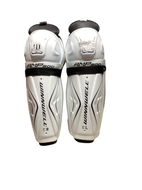 Vist Large View of Product Image Which is Used WinnWell AMP 500 Senior Shin Guards White 13"