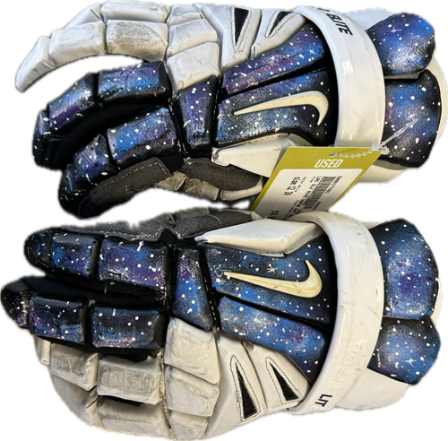 Vist Large View of Product Image Which is Used Nike VAPOR ELITE Lacrosse Gloves Junior White 12"