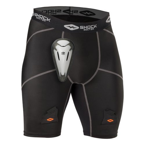 Vist Large View of Product Image Which is The Shock Doctor Core Compression Hockey Short with Bio-Flex Cup provides essential protection to skate with confidence. Four-way stretch compression provides a supportive fit, and the motion control cup system limits cup movement. The Bio-Flex Cup with gel perimeter provides superior comfort and protection.