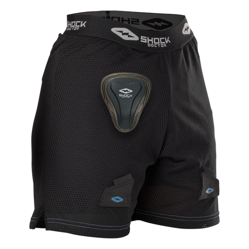 Vist Large View of Product Image Which is The Shock Doctor Women's Core Loose Hockey Short with Pelvic Protector has a loose fit design with super ventilated mesh fabric for superior comfort and protection. The mid-rise cut is designed specifically for female athletes, and the low-profile, dual density Pelvic Protector delivers essential protection.